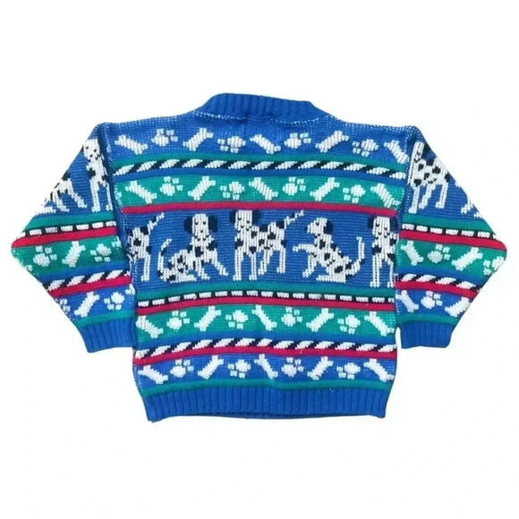 Vintage Kids 80s/90s Dalmatian Dog Bone Colorful Knit Sweater Size 24M - Picture 2 of 3